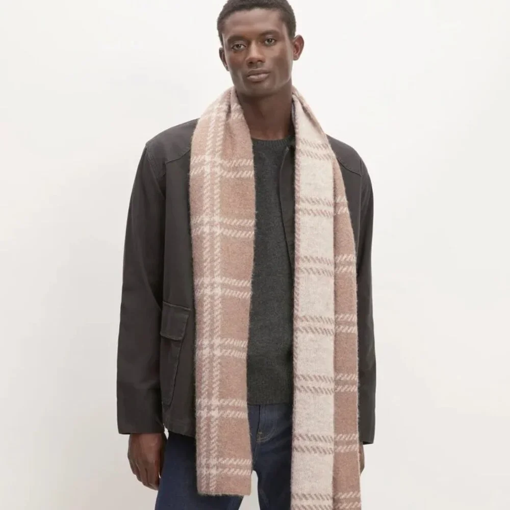 NWOT Everlane Patterned Alpaca Scarf in Wheat Taupe Tan